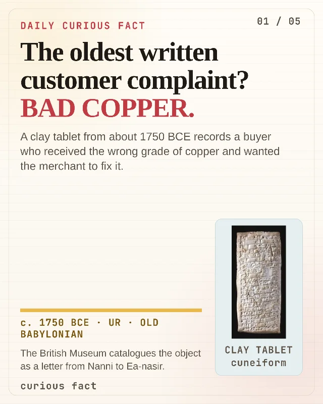 The oldest written customer complaint? Bad copper.