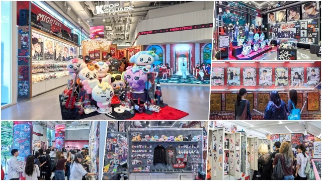 ATEEZ 角色 IP MIGHTEEZ 快闪店内景拼图,展示角色玩偶、舞台布景、海报墙与商品陈列