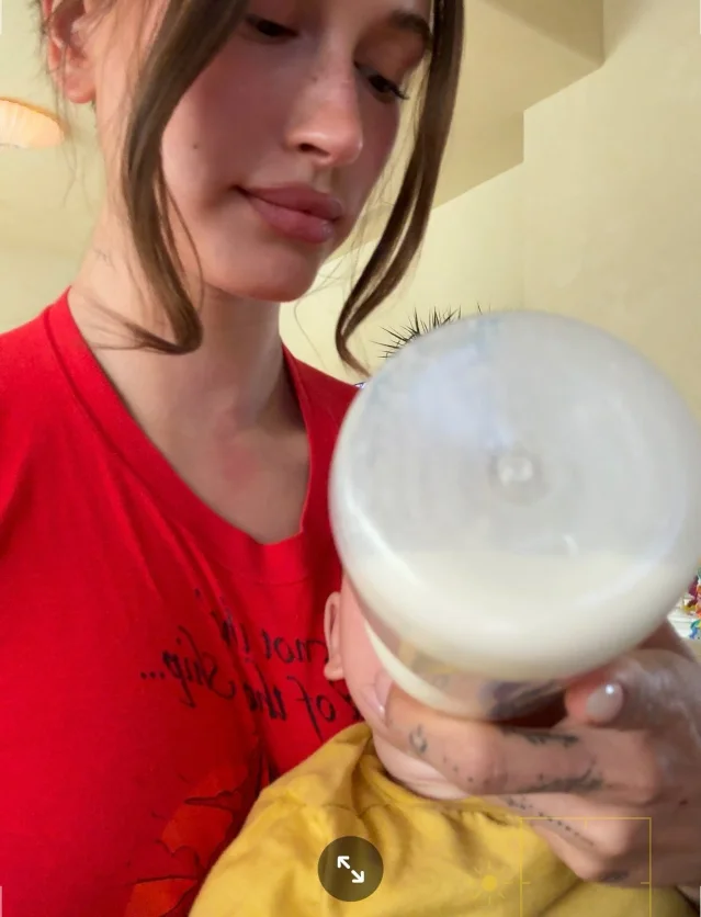 Hailey Bieber bottle-feeds Jack Blues in an early family photo