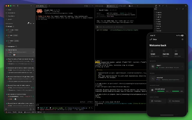 Orca desktop workspace with parallel agents and a mobile companion