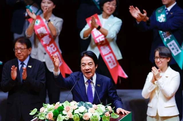 Taiwan President Lai Ching-te speaks at the DPP annual congress in Taipei