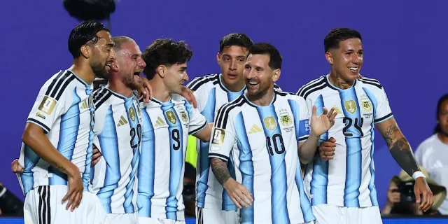 Argentina celebrated its second goal against Algeria in Kansas City.