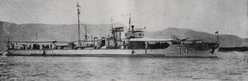 Black-and-white historical photograph of Yugoslav torpedo boat T3 underway on open water