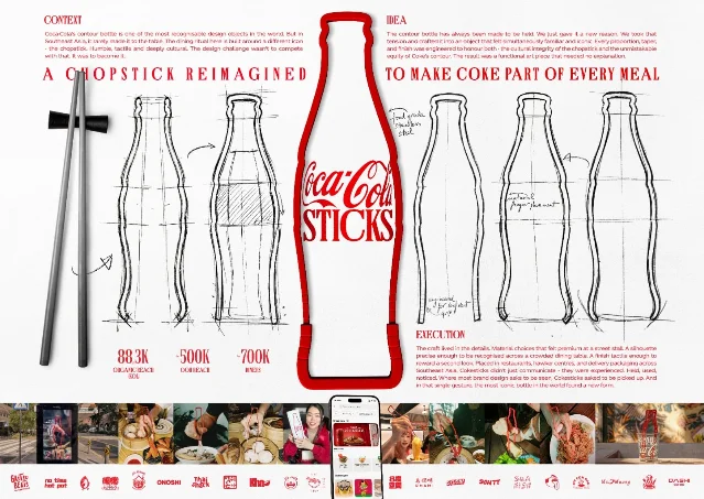 CokeSticks 可口可乐筷子设计草图与成品,含项目背景和效果数据
