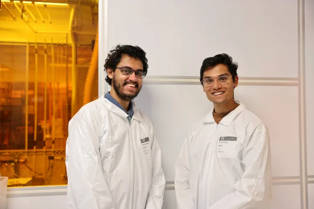 Discovered Materials co-founders Advaith Sridhar and Akash Ramdas in a lab setting
