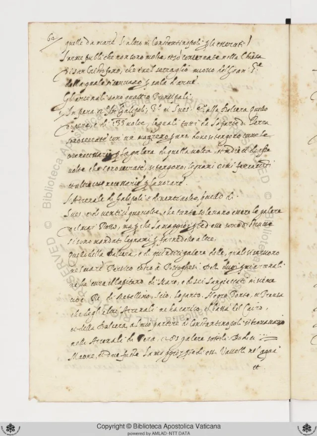 Folio 64 of Ott.lat.2788: the Arsenal section, describing 135 galleys at Gallipoli and 105 light galleys at Pera/Galata