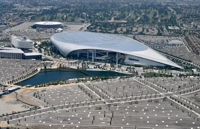 Aerial view of SoFi Stadium in Inglewood