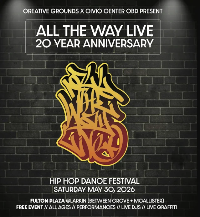 All The Way Live Foundation 20th Anniversary Hip Hop Dance Battle + Festival flyer — full event branding with lineup details