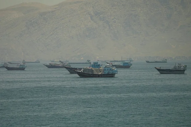 Vessels anchored in the Strait of Hormuz region