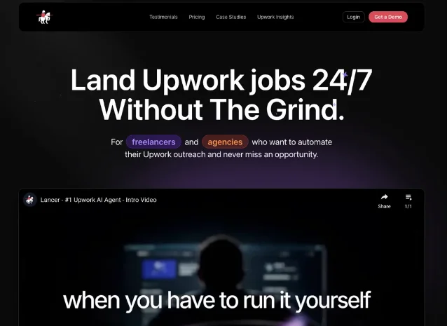 Lancer 官网首页把自由职业者和代理商的 Upwork 自动外联放在主标题下