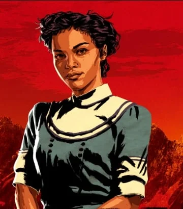 蒂莉·杰克逊半身特写,来自 Fextralife RDR2 Wiki,官方插画风格