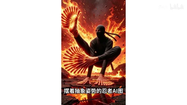 摆着抽象姿势的忍者 AI 图