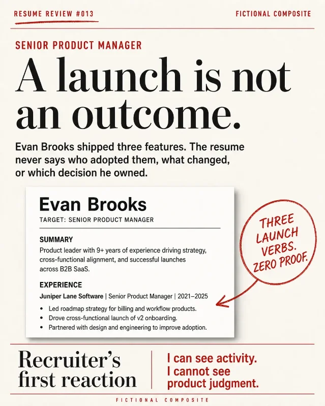 Resume Review #013 — The Senior PM Who Mistook Launches for Outcomes