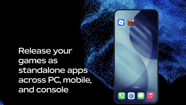 Smartphone mockup displaying standalone Roblox game icons alongside the main Roblox app