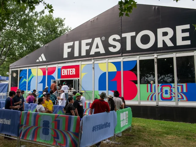 Visitors line up at the FIFA Store in Philadelphia