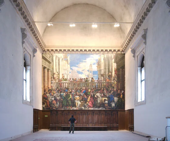 The Factum Arte full-scale digital facsimile installed in the Palladio refectory of San Giorgio Maggiore, Venice, in September 2007 — filling the wall that stood empty for 210 years after Napoleon's seizure