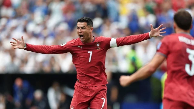 Cristiano Ronaldo celebrates after scoring for Portugal