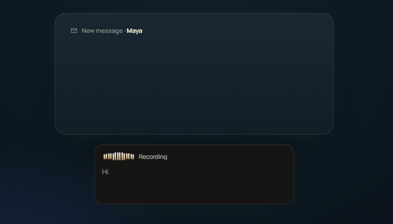 SpeakoFlow's dark recording overlay beneath a message window