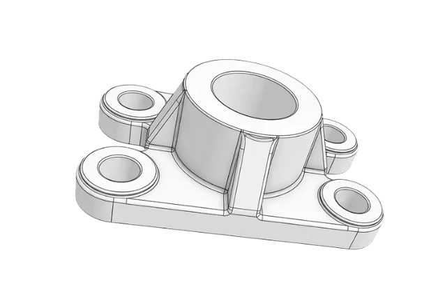 A clean CAD render of the same mechanical part on a white background