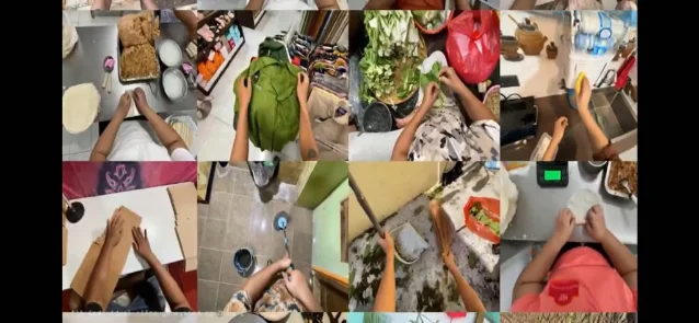 第一人称视角的人类日常操作视频拼图，包括烹饪、整理、清洁与物品处理