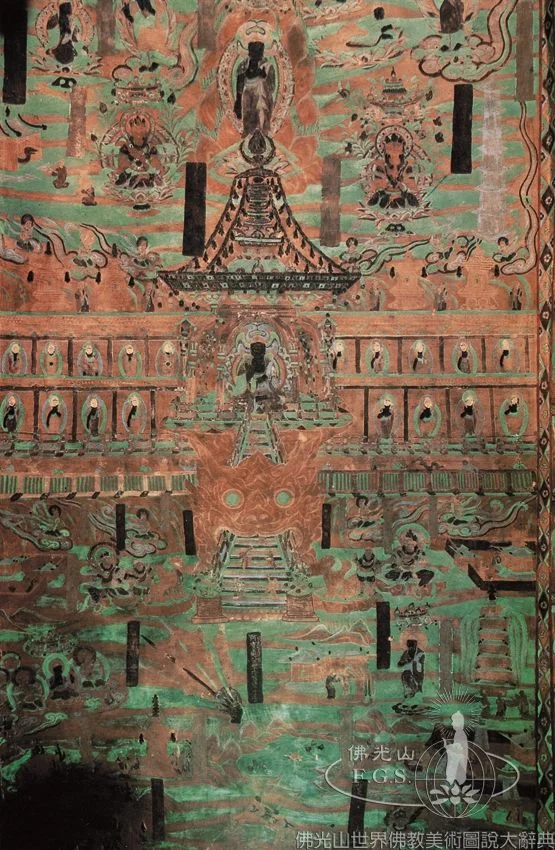 莫高窟第454窟甬道顶佛教史迹画中的牛头山瑞像局部。真实壁画影像,佛光山《世界佛教美术图说大辞典》。