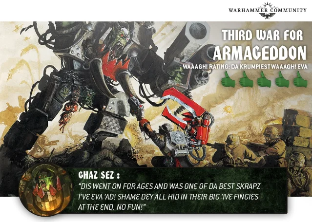 Ork forces clash with Imperial armor in a Third War-era battle image