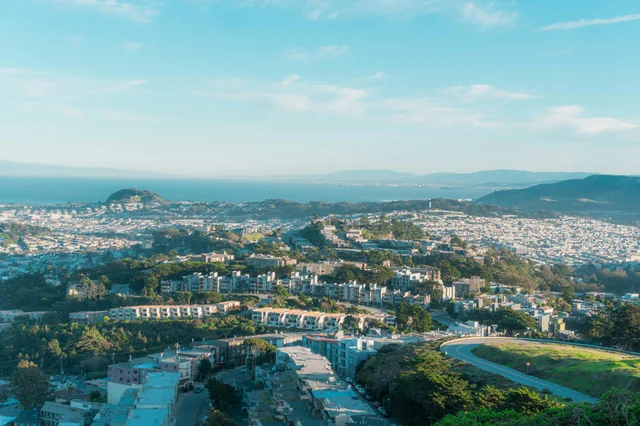Elevated view of San Francisco Bay Area under clear sky