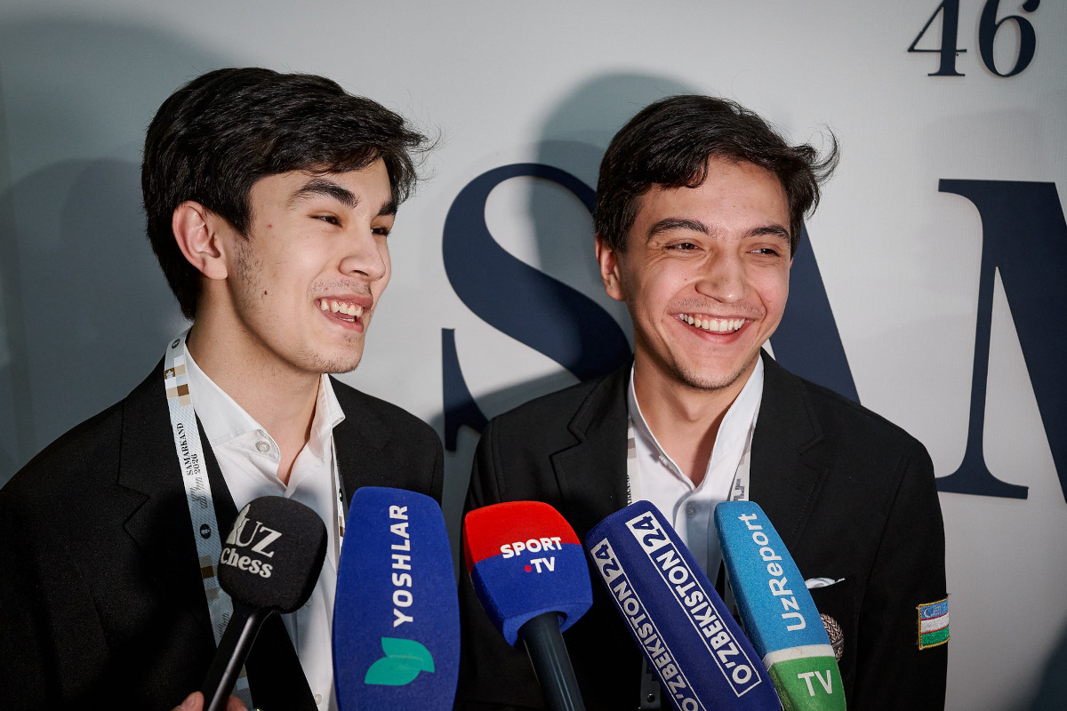 Javokhir Sindarov and Mukhiddin Madaminov at the Olympiad