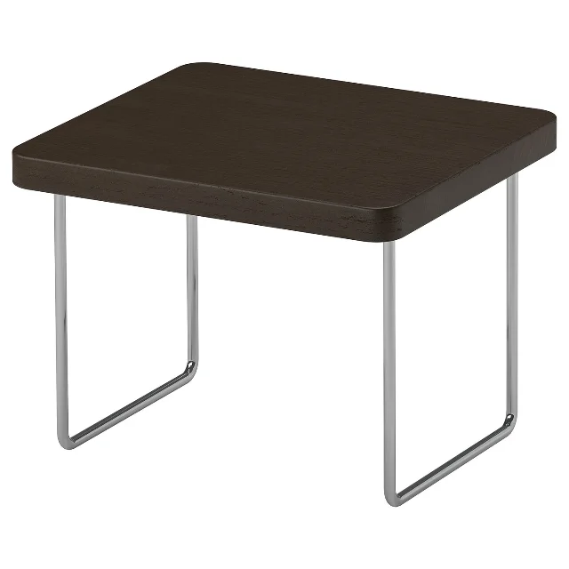 TRANERED armrest tray in dark brown on white background, showing solid wood top and chrome adjustable mounting arms
