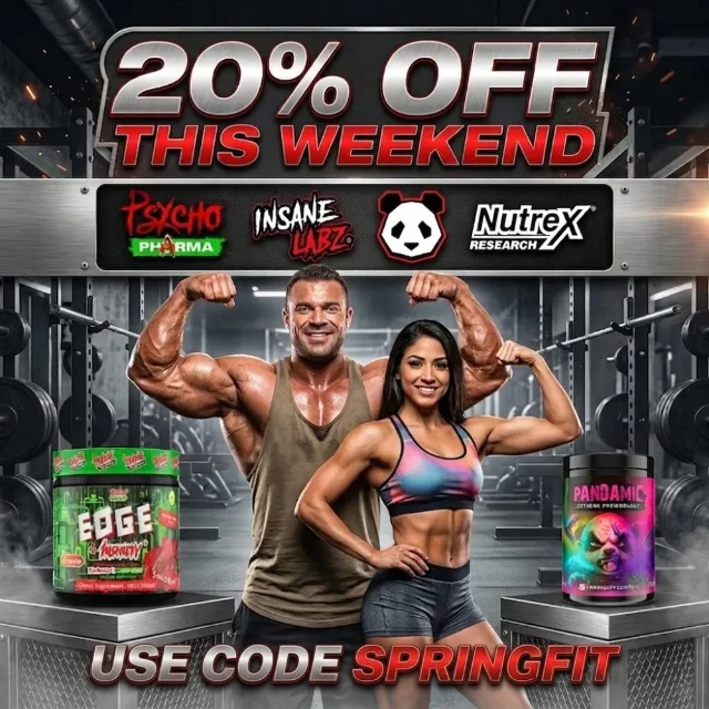 BPN SPRINGFIT promotion banner — gym scene showing the four brand names eligible for the 20% discount