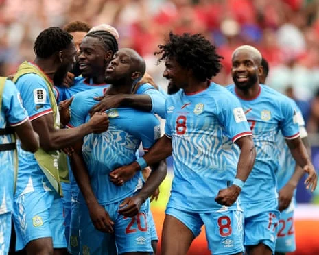 Yoane Wissa celebrates DR Congo's equaliser against Portugal