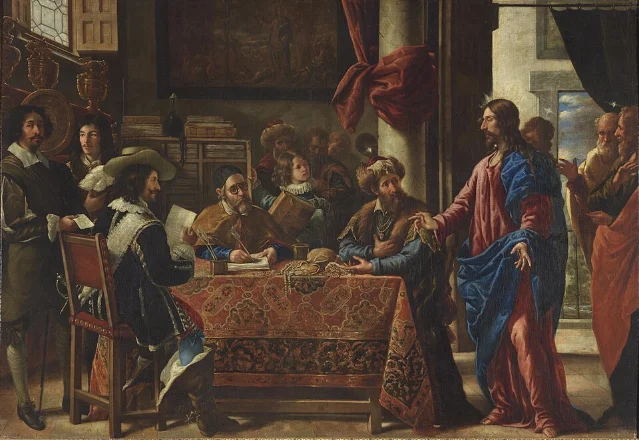 Juan de Pareja, *The Calling of Saint Matthew*, 1661, oil on canvas, 225 × 325 cm. Museo Nacional del Prado, Madrid