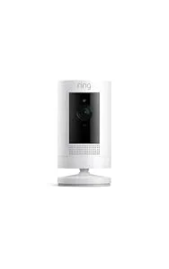 Ring Outdoor Cam white wired security camera on white background