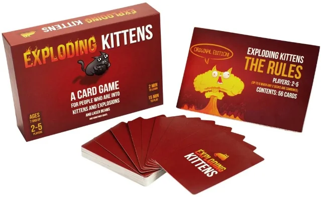 Exploding Kittens original edition box, rules card and deck