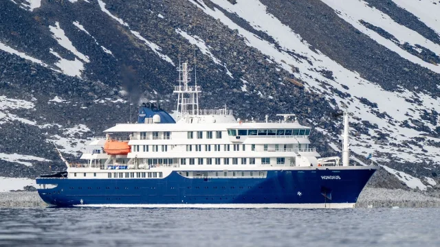 The MV Hondius photographed in Magdalenefjord, Svalbard, June 2025