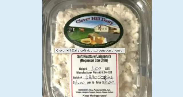 Clover Hill Dairy soft ricotta requeson in a clear plastic clamshell with handwritten label