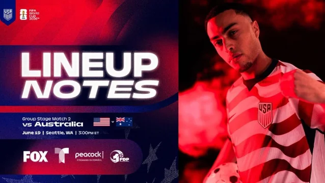 U.S. Soccer lineup notes graphic for USA vs. Australia