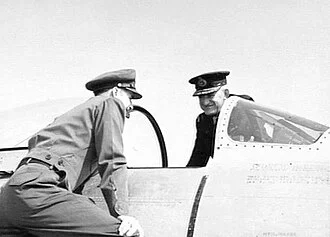 Air Vice-Marshal Ellis Wackett inspecting a USAF F-86 Sabre in Korea