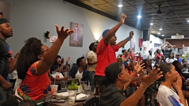 Haiti fans react during a World Cup watch party