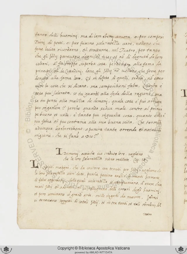 Folio 32v of Ott.lat.2912: chapter 10, with centered chapter heading and decorated initial