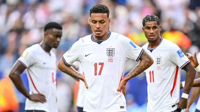 England players look dejected after the draw