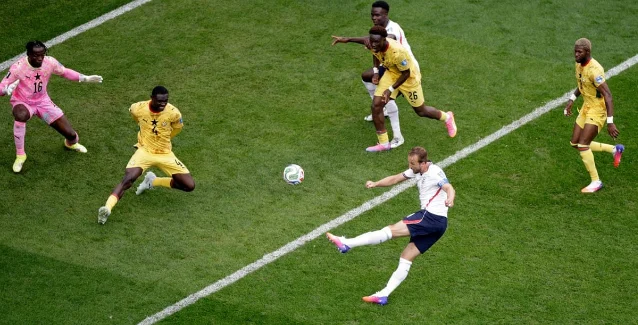 Harry Kane shoots over against Ghana