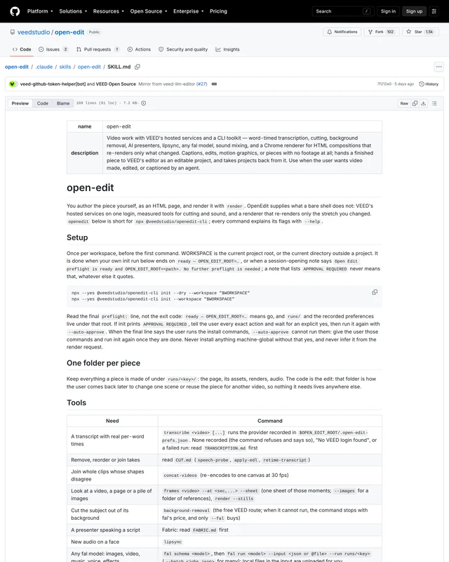 open-edit 技能文件的 GitHub 页面