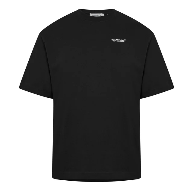 Off White men's T-shirt in black with a small white logo on the chest