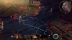 Turn-based combat in Baldur's Gate 3, showing the top-down isometric view with action menu