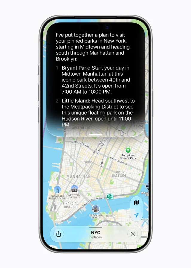 苹果 Siri AI 在 iPhone 17 Pro 上的功能演示,包含实时物品识别和行程规划