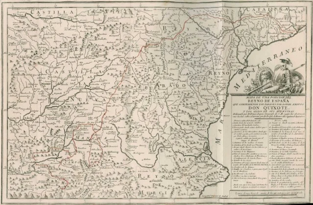 1780 map of Don Quixote's route through Spain