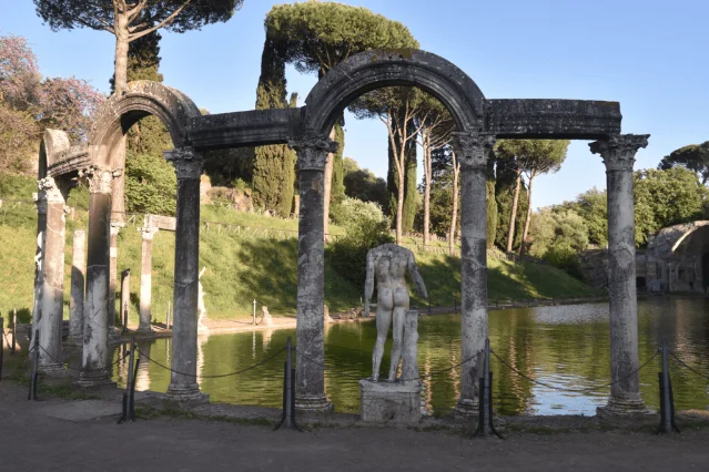 The Canopus pool at Hadrian's Villa, Tivoli, lined with marble caryatids and statues