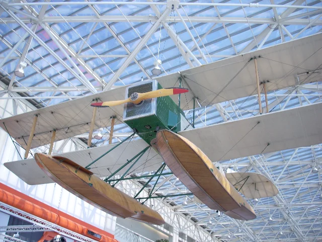 The Boeing B&W Seaplane replica (Model 1A) suspended in the Museum of Flight's Great Gallery, Seattle