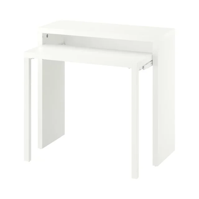 LÄNGDHOPP pull-out desk in white — compact arch-shaped WFH desk with slide-out lower tier
